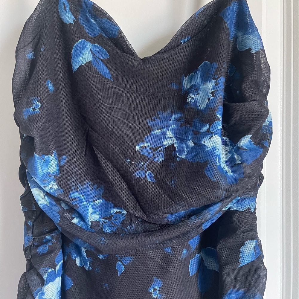 Elegant Black and Blue Floral Dress